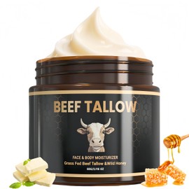 Boqiao Whipped Beef Tallow Honey Balm, Grass-Fed Beef Tallow for Skin with Olive Oil, Organic Face and Body Moisturizer Cream for Soft Smooth Skin, Natural formula Deep Nourishing