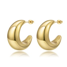 YeGieonr Chunky Gold Earrings for Women, Lightweight Stainless Steel Hollow Open Hoop Earrings with 18K Real Gold Plated, Hypoallergenic Fashion Jewellery Gifts for Women and Girls, Stainless Steel,
