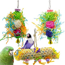 3Pack Bird Chewing Toys, Parrot Cage Shredder Toys, Bird Loofah Toys,Foraging Hanging Toy Bird Accessories for Cages for Parrots Lovebird Cockatiel Conure African Grey Parrot（Random Color）