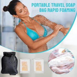 Travel Soap Container Bag Case, Shampoo Bar Travel Case, Portable Soap Holder Bag with Mesh Pouch Shower Friendly Reusable Soap Box for Camping & Gym, Includes 2 Free Foaming Nets (Dual Pack)