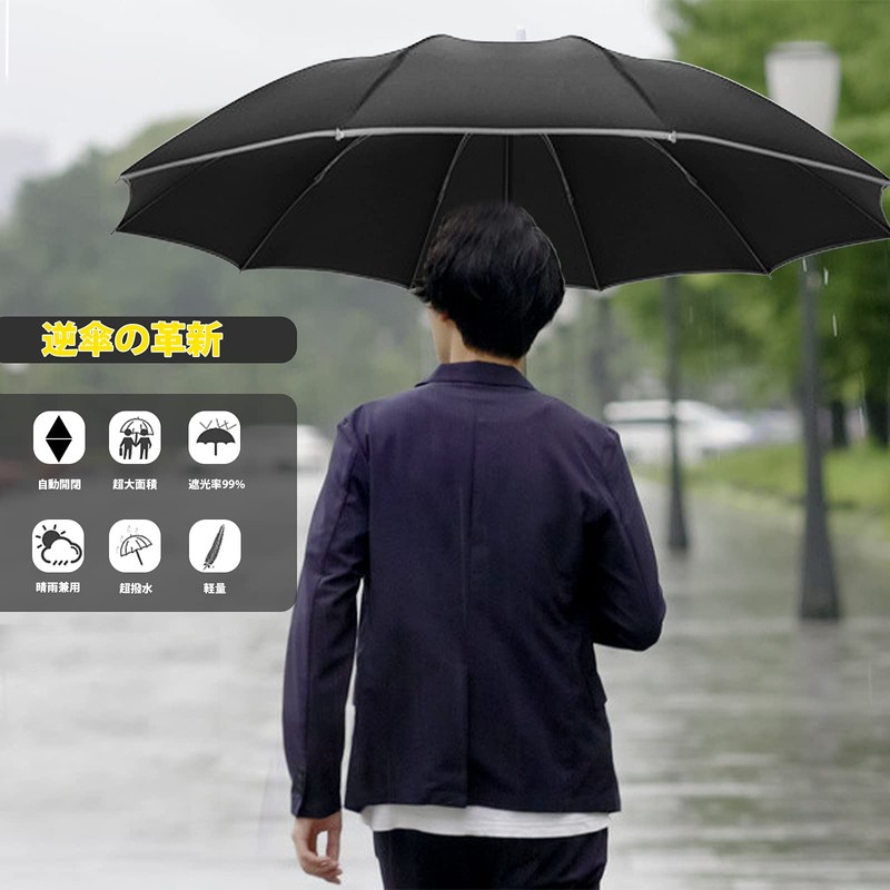 Yyclgvca Folding Umbrella, Automatic Open/Close, Folding Umbrella, Men's, One-Touch, Large,