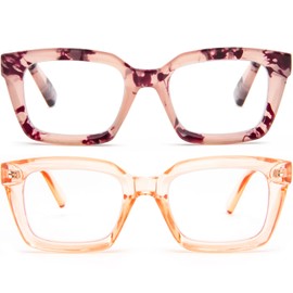 REAVEE 2 Pack Oprah Style Oversized Reading Glasses for Women Men Blue Light Blocking, Ladies Stylish Retro Square Large Computer Readers (Pink Leopard/Tea 2.0x)