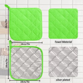 5 Pack Terry Cloth Pot Holders for Kitchen Heat Resistant, 7 x 7 Inch Insulated Oven Square Hot Pads, Potholders Sets for Kitchen Cooking and Baking (Green)