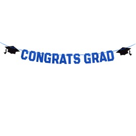 Gexolenu Blue Class of 2023 Graduation Theme Party Decoration Banner, Congrats Grad Banner, Black Glitter Graduation Banner, 2023 Black Congratulations Grad Party Decorations