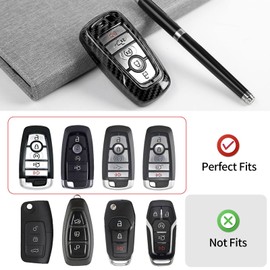 Linskip 5 Buttons Key Fob Cover Compatible with Ford Fusion Mustang Bronco F150 Edge Explorer Expedition Escape Ecosport Ranger Sport Raptor Lincoln, for Ford Accessories(Black Carbon)