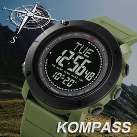 Military Men's Watch Compass Digital Watch Men's 5ATM Waterproof LED Large Digital Watch Men's World Time 3 Alarm Clock 12/24H Outdoor Sports Watches Men Tactical Watch Coutdown Stopwatch Teenagers,