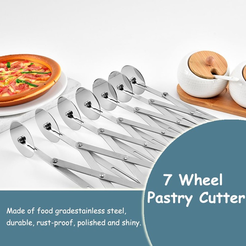 7 Wheel Pastry Cutter Stainless Steel Pizza Slicer, Adjustable Pizza