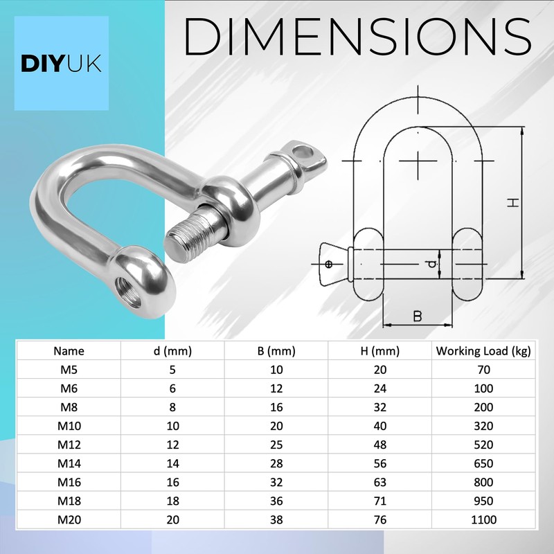 M8 D Shackles with Screw Lock (Pack of: 2) Heavy