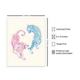 Tiger Wall Decor for Women - Trendy Funky Wall Art - Girls Bedroom Light Blue and Pink Minimalist Art - Mid-century modern - Modern art Room Decor - Japanese Style Contemporary art - Pop art Line art