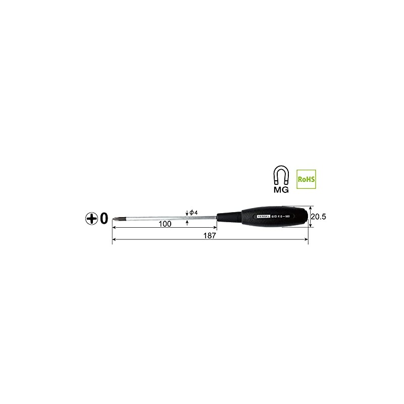 Vessel Cushion Grip Screwdriver (Narrow Shaft Model), +0X100