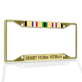 Fastasticdeals Metal Insert License Plate Frame Desert Storm Veteran D Weatherproof Car Accessories Gold 4 Holes Solid Insert