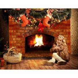 Mocsicka Christmas Fireplace Photography Backdrop Red Brick Fireplace Background for Xmas Eve Home Decor Xmas Family Party Selfie Photo Props (7x5ft)