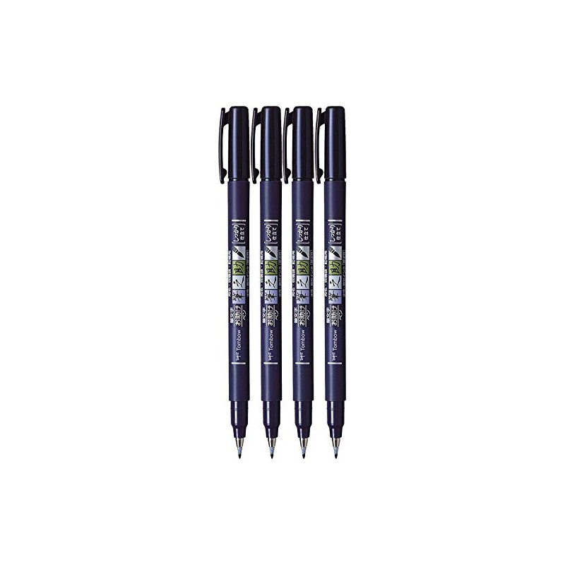 4x Tombow Fudenosuke Brush Pen Hard Tip Ink Colour Black