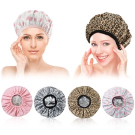 Pack of 4 Heat Caps for Deep Conditioning, Double Layer Deep Conditioning Cap, Aluminium Foil Hair Processing Caps, Reusable Shower Caps Steam Caps for Home, Salon, Hot Oil Hair Behan