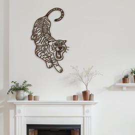 SIGNLEADER Metal Wall Art Decor Tiger Minimalist Modern Abstract Wall Sculpture Hangings Home Decoration for Living Room, Bedroom, Bathroom, Kitchen, Outdoor - 18" Bronze