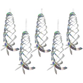 5 Piece Anti-Bird Spiral Reflector Anti-Bird Spiral Reflector Silver Polyester Rotator, Hanging Reflective Bird Deterrent Device, Garden Decor to Scare Away Birds Like woodpeckers, Pigeons and Geese