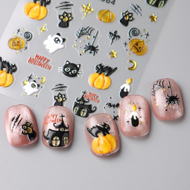 Halloween 5D Embossed Nail Stickers for Nail Art, Ghost Pumpkin
