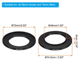 PATIKIL 49mm-72mm Metal Step Up Ring, 2 Pack Camera Lens Filter Adapter Ring Aluminum Filter Adapter Ring for Camera Lenses Hood, Black