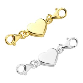 PRAOFRT Pack of 2 Magnetic Clasp Bracelet Chain 925 Sterling Silver Bracelet Magnetic Clasp Bracelet Clasp Magnetic Clasp for Chains Necklace Bracelet DIY Jewellery Making Accessories (Heart)