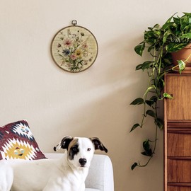 TLESKE Vintage Floral Flower Round Wall Art Decor Framed 10x10, Wildflower Botanical Canvas Wall Art Prints Artwork, Beige Wildflower Wall Hanging Room Door Decor for Bedroom Living Room