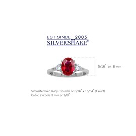 Silvershake 8X6mm Simulated Oval Shape Red Ruby 925 Sterling Silver Engagement Ring July Gemstone Birthstone Size 9.5