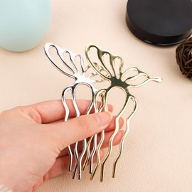 CURASA Metal Hair Side Combs 2 Pcs Butterfly Gold Sliver French Head Stick For Updos Large Vintage Hair Pin Decorative Accessories Twist Fork Clip For Styling Messy Bun Maker For Women Girls