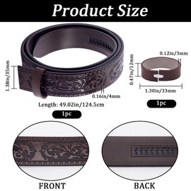 GORGECRAFT 1.24 m Cowhide Belt Strap Replacement 35 mm Wide with Flower Engraving Genuine Leather Embossed Western Cowboy Men's Waist Belt Strap Accessories without Buckle for Cowboy and Cowgirl Brown
