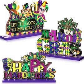 Mardi Gras Decorations - 3PCS Masquerade Decor for Party, Mardi Gras Table Decoration, New Orleans Decor, Masquerade Decoration, Centerpiece Table Decorations, Fancy Dress Decor for New Orleans Party