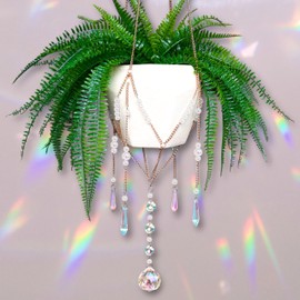 Sun Catcher Plant Hanger with Beads and Glass Crystal Ball Suncatcher. Large Beaded Plant Hanger. Plant Accessories for Indoor Plants. Home Decor for Plant Lovers. (Pots/Plants Not Included)