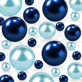250 PCS Puran&Light Blue Floating Beads No Hole Pearl for Vases, 8/14/18mm Floating Beads for Centerpiece, 2400 PCS Clear Water Gel, DIY Home Birthday Weddings Party Decor