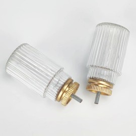 ILAISIHOME Decorative Curtain Rod Finials, Ribbed Glass Finials with Gold Base, Set of 2, Compatible with 1 inch or 1-1/8 inch Dia Curtain Rod, Standalone Finial Pair