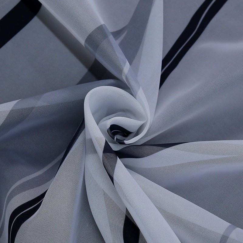 ESLIR Curtains with Tab-Top Curtains Transparent Waves Pattern Voile Grey
