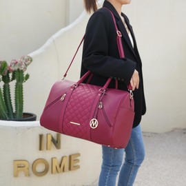 MKF Collection Travel Duffle Bag for Women, Quilted Vegan Leather Large Overnight Fashion Weekender Carry-on Handbags