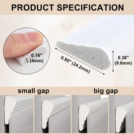 Hungbak 118" Self Adhesive Wedge-Shaped Seal Strip, Weatherstrip Draft Stopper for Door & Window, Cover Gaps 0.18"–0.35", White