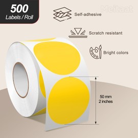 Meitaat 2 Inches Yellow Circle Stickers Roll 500 PCS, Self-Adhesive Vinyl Round Color Coding Labels Writable Waterproof for Business Sale School Office Home