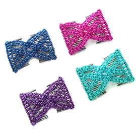 Pack of 4 Magic Beads Hair Comb, Elastic Hair Combs, Double Comb, Magic Beads Double Hair Clip, Stretchy Hair Combs Clips, Vintage Jewellery Hair Comb, Hair Styling Accessories (Random Colours)