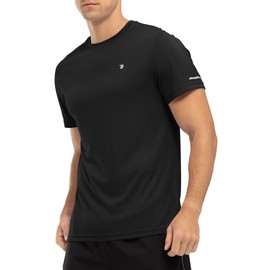 YSENTO Mens Rash Guards UV Swim Tops Rash Vest Quick Dry UPF 50+ Short Sleeve Running Sports Gym Tops(Black,L)