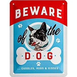 Nostalgic Art 26209 Animal Club Beware of the Dog.Kisses, metal plate 15 x 20 cm