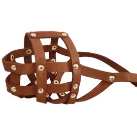 Genuine Leather Dog Basket Muzzle #105 Brown - Pit Bull, Amstaff (Circumference 12", Snout Length 3.5")