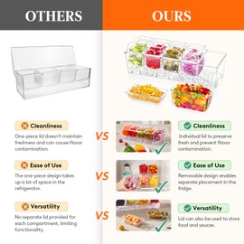 Lifewit 2 Pack Ice Chilled Condiment Caddy with 5 Containers(2.5 Cup), Condiment Server with Separate Lids, Serving Tray Platter for Bar Accessories, Fruit, Salad, Taco, Party Garnish