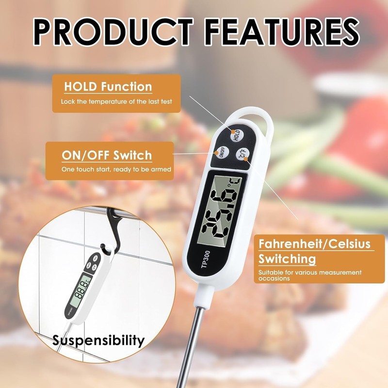 Digital Meat Thermometer - Instant Read, Waterproof, with LCD Display