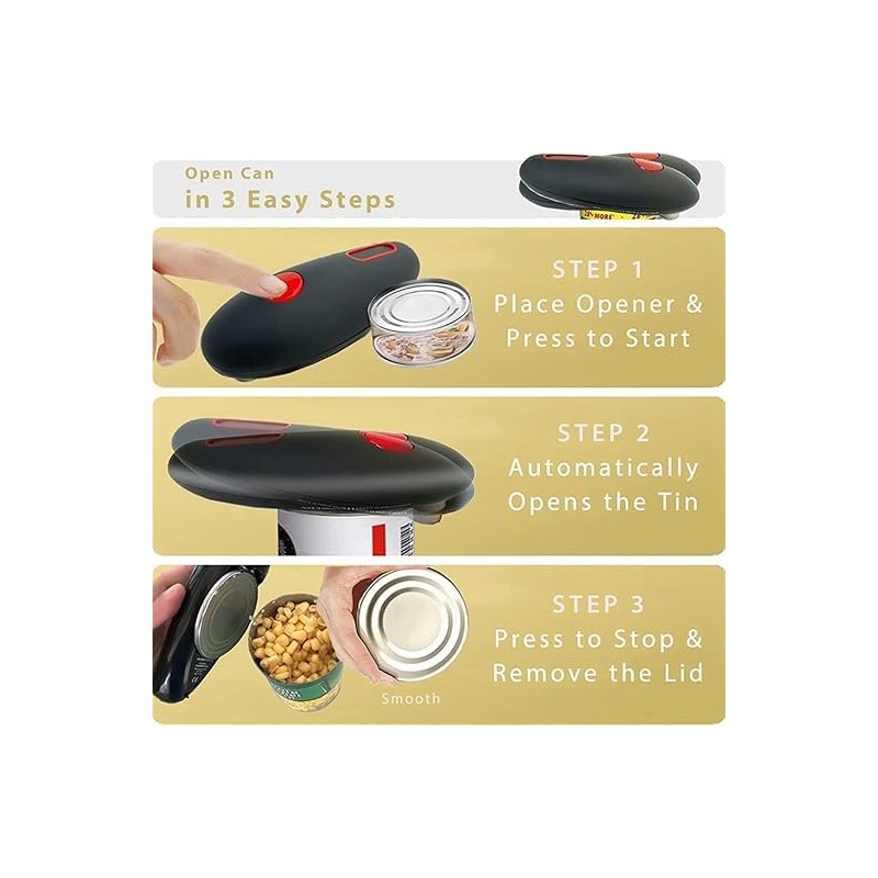 SQUADO Professional Can Opener, Electric Button One-Touch Electric Can Opener,