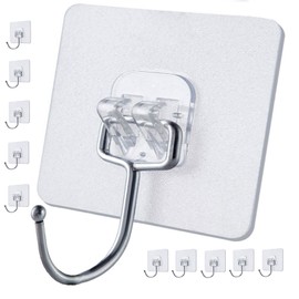 EBUKTUK Wall Hooks with Good Adhesion, Wall Hook Waterproof Transparent Hook, Adhesive Hooks for Hanging Clothes, Towels, Keys, Sunglasses, and Kitchenware, Installation Without Tools Required, 5pcs