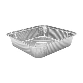 JMS we create smile Pack of 100 - Large Aluminium Foil Trays with Lids Square Food Takeaway Containers Disposable Tin Trays for Roasting Baking Cooking Food Storage Foil Pans (9" x 9" x 2")
