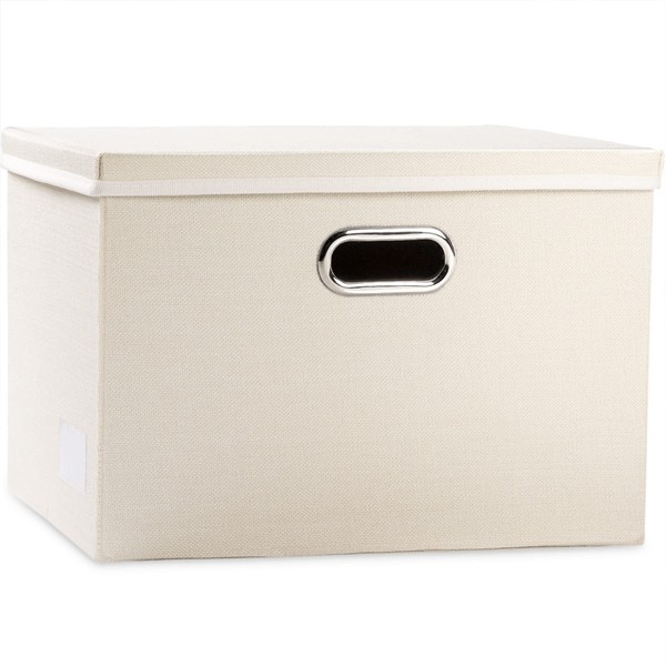 PRANDOM Large Collapsible Storage Container with Lid [Pack of 1] Fabric Foldable Storage Box Organiser Container Basket Cube with Lid for Home, Office Cream (45 x 30 x 30)