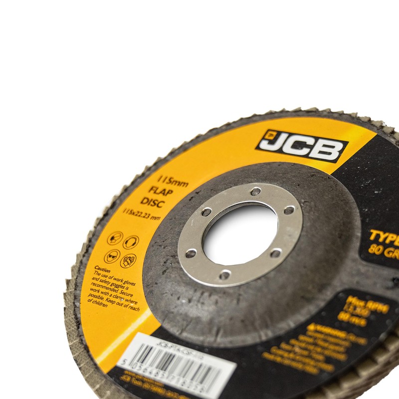 JCB 10x Metal 80 Grit Flap Discs 115mm (4 1/2'')