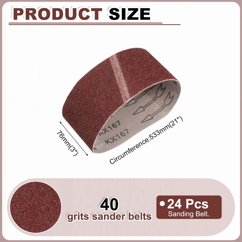 HARFINGTON 3 x 21 Inch Sanding Belts, 24 Pcs 40