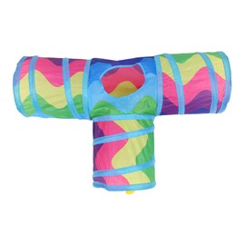 3 Way Cat Tunnel Collapsible Rainbow Wave Color Soft Interactive Cat Tube Toys with Plush Toy Ball for Cats Kittens