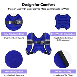 Zeerun 8LBS Weighted Vest for Women & Men with Reflective Stripe and Adjustable Buckle, Comfortable & Durable Rucking Vest for Walking, Running & Strength Training, blue