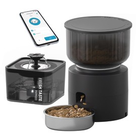 PAPIFEED 3L Automatic Cat Feeder & 3L Water Dispenser, Stainless Steel Bowl, 2.4G WiFi Pet Feeder with APP Control for Remote Feeding, 1-10 Meals Per Day, Detachable for Easy Clean (Black Suit)